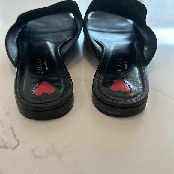 Gucci Black Leather Malaga Peep toe slides size 38/8 - Picture 3 of 4